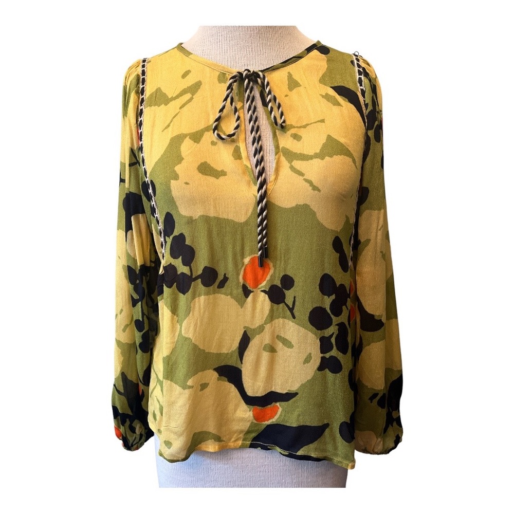 Anthropologie Blank London Floral Pheasant Top Olive Green & Orange Size Small